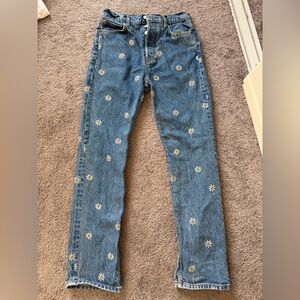 Reformation Blue Flower Embroidered Jeans